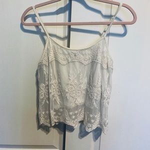 White Lace Crop Tank Top Embriodered